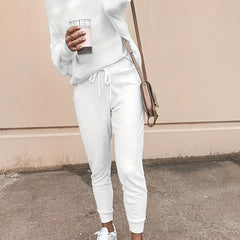 Solid Long Sleeve V Neck Top & Joggers Two Piece Set