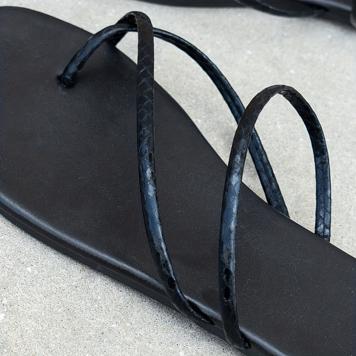 Women's Solid Thong Sandals Open Toe Flat Lightweight Slides Shoes