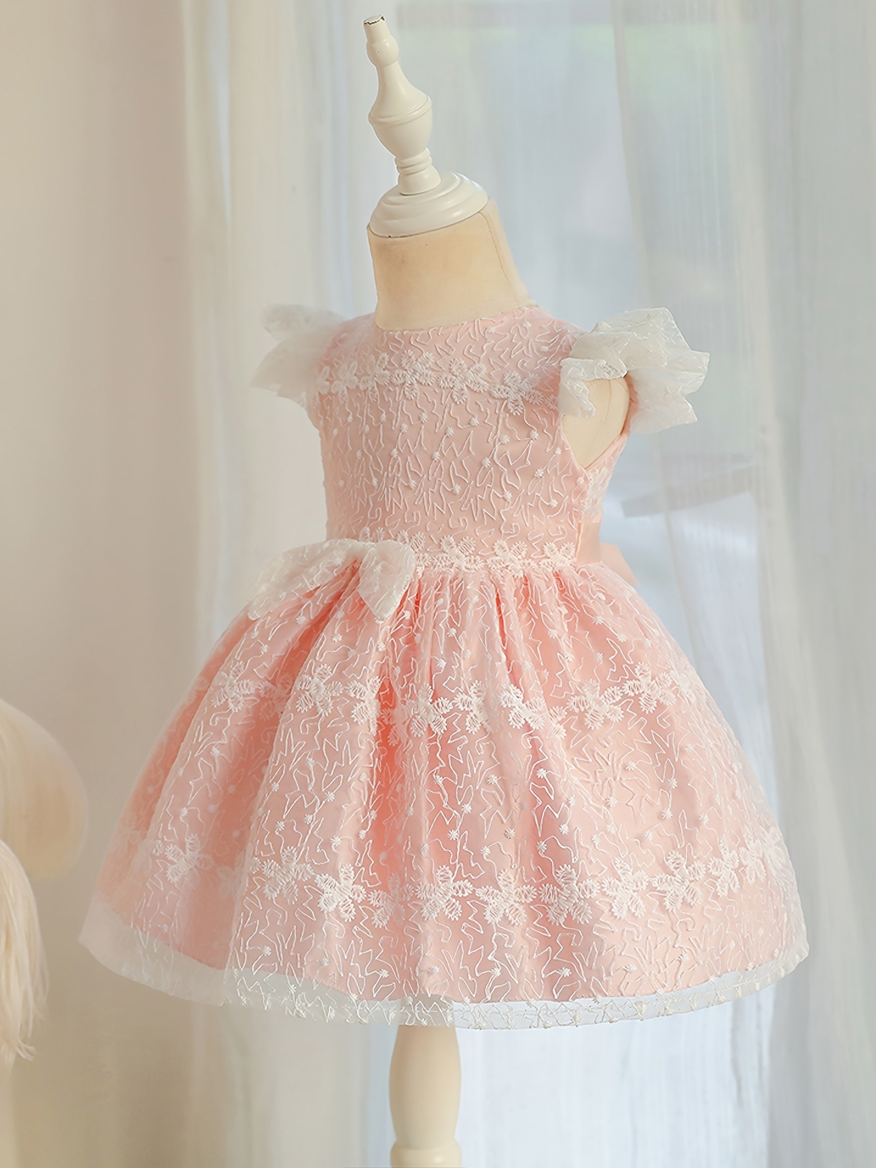 Baby Girls Bowknot Flutter Sleeve Lace Gown Dress for Party