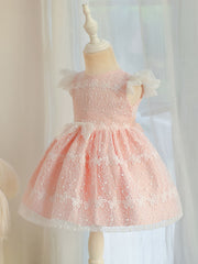 Baby Girls Bowknot Flutter Sleeve Lace Gown Dress for Party