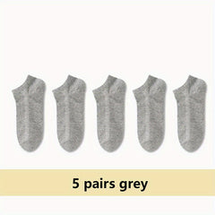 5 Pairs Soft & Lightweight Solid Ankle Socks Women's Stockings & Hosiery