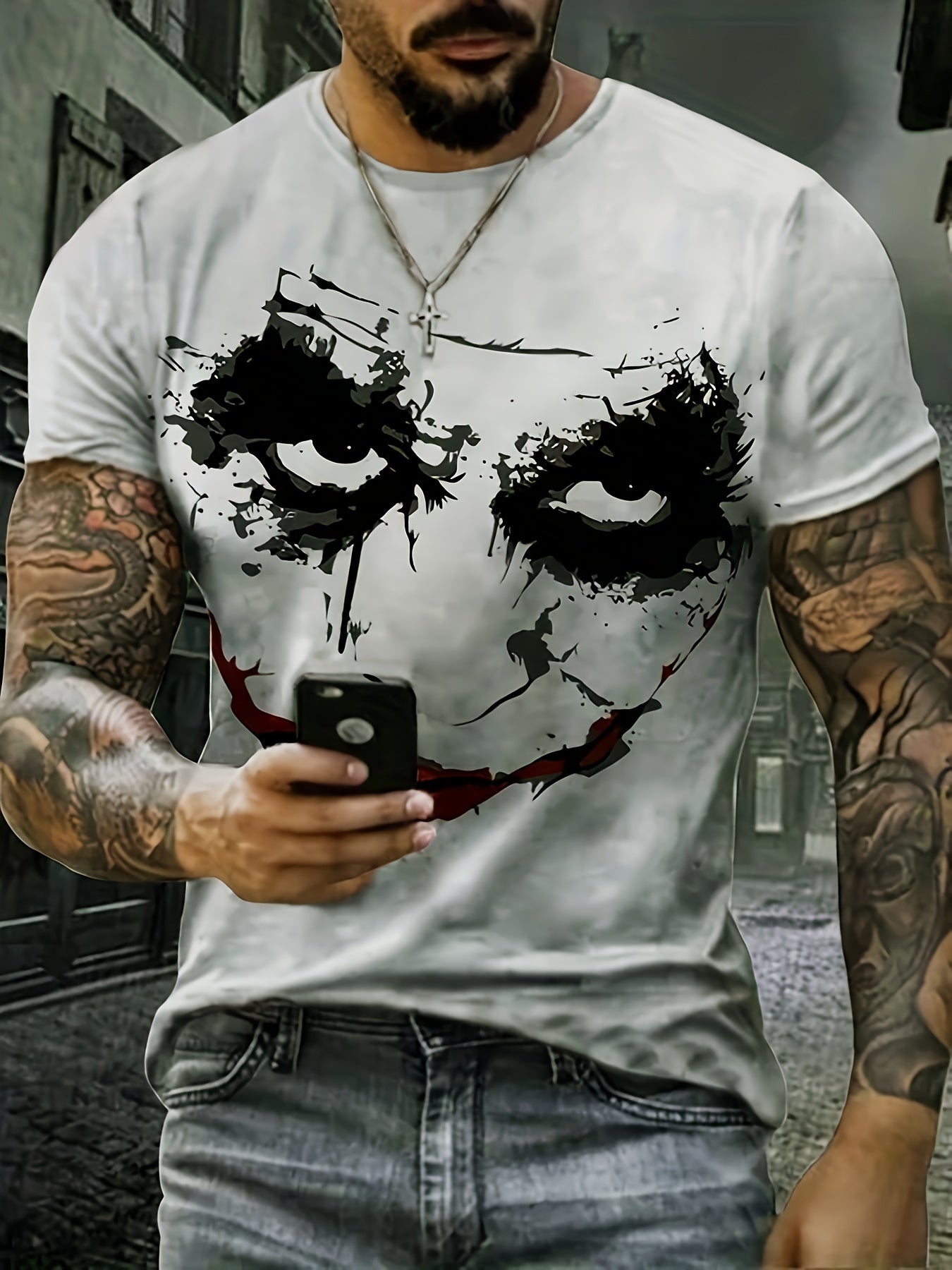 Clown Pattern Print Men's Short Sleeve T-shirt Graphic Tee