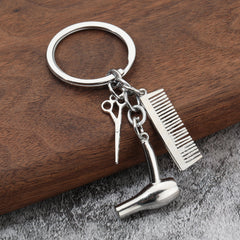 Hair Dryer Scissor Comb Charm Keychain for Salon Owners
