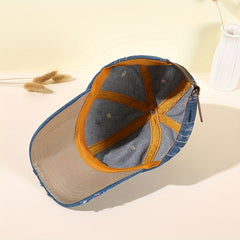 Rhinestone Flower Denim Baseball Cap Sun Hat for Women