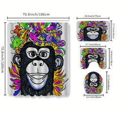 Cartoon Monkey Print Shower Curtain & Bathroom Rug Set