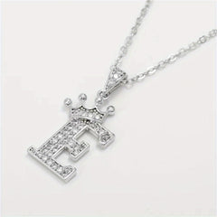 Zircon Crown Letter Necklace Pendant in Golden Plated Copper Chain
