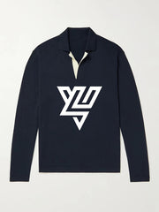 Geometric Pattern Knit Polo Shirt Men's Casual Lapel Stretch V Neck Pullo