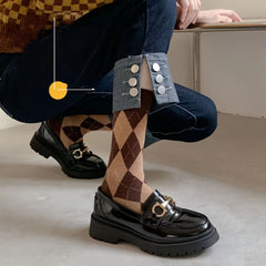 3 Pairs Argyle Print Socks Soft & Comfy Women's Mid Tube Stockings