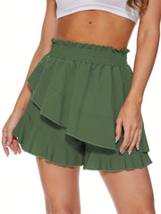 Ruffle Trim Asymmetrical Shorts High Waist Solid Summer Shorts