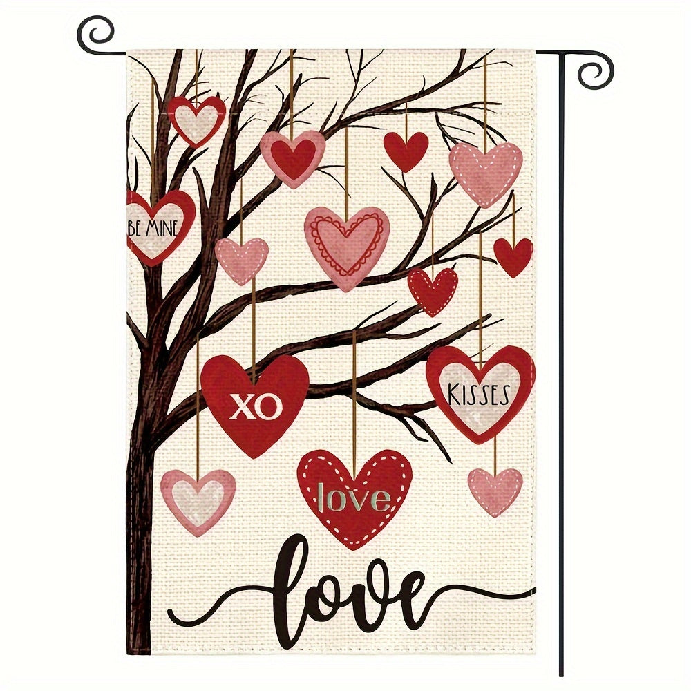 Valentines Garden Flag Double Sided Love Heart Tree Rustic Outdoor Flag