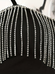 Rhinestone Tassel Crop Top Sexy V Neck Spaghetti Strap Cami