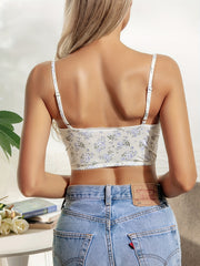 Floral Print Bralette Lace Trim Push Up Bra Women's Lingerie