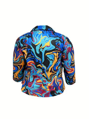 Abstract Stripe Print 3/4 Sleeve Blazer Women's Plus