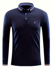 Men's Casual Button Up Long Sleeve Polo Shirt