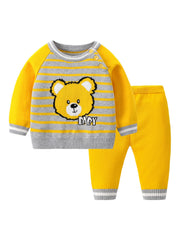 2pcs Baby Boys Bear Embroidery Sweater & Knit Pants Set Clothes