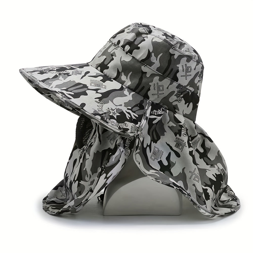 Wide Brim Sun Hat with Face Cover Breathable UV Protection Detachable