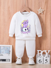 Baby Halloween Outfit Kitten & Moon Graphic Sweatshirt Pants Set