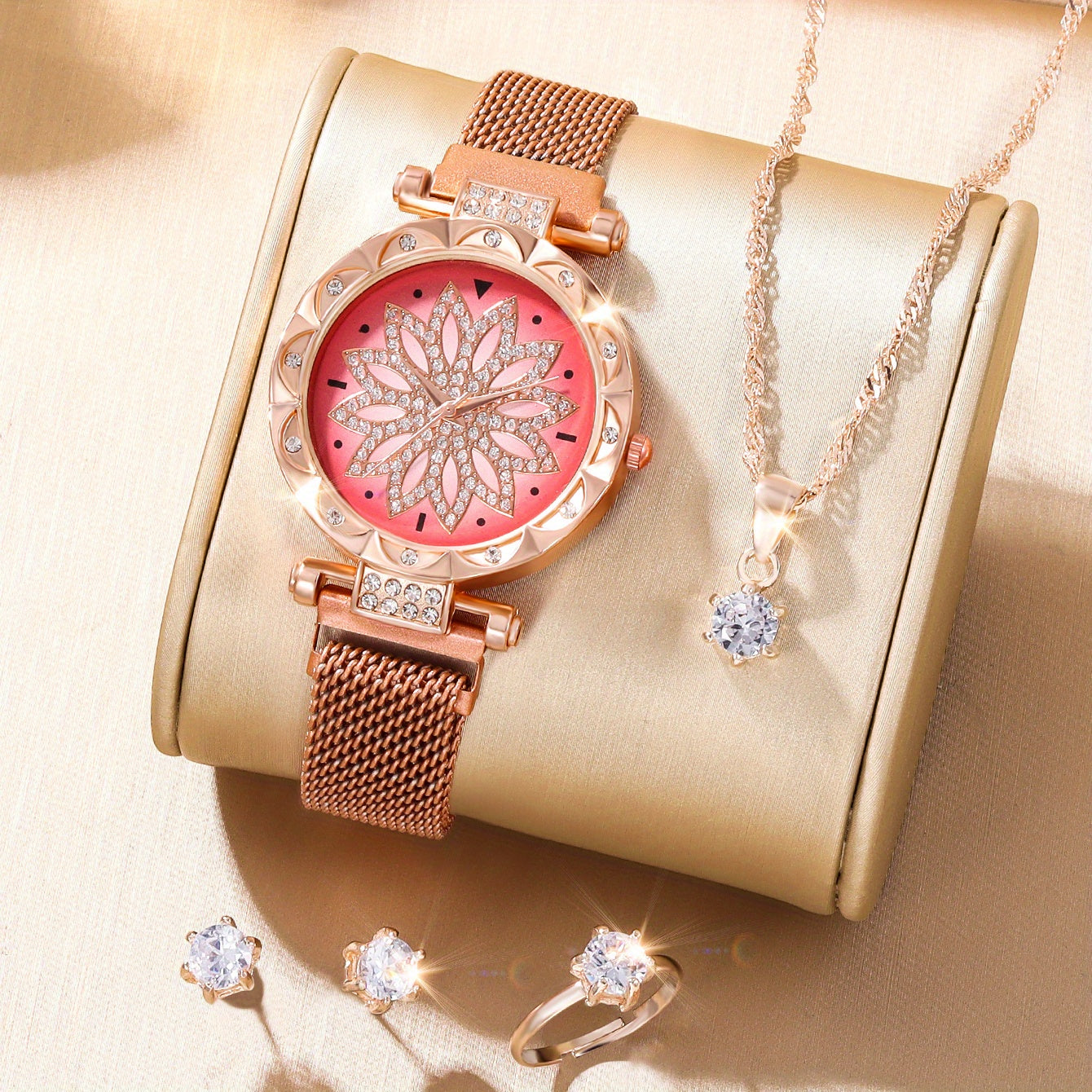 Student Rhinestone Watch & Rose Jewelry Set