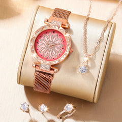 Student Rhinestone Watch & Rose Jewelry Set