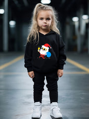 Santa Print 2pcs Girls Hoodies Jogger Pants Set For Sports Spring Fall