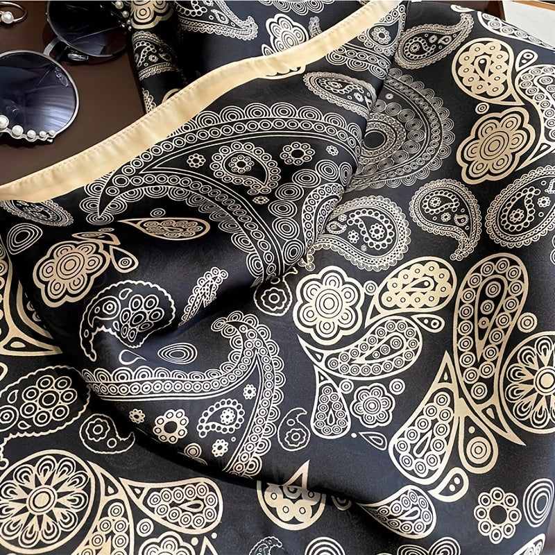 Vintage Paisley Print Satin Shawl Large Square Scarf