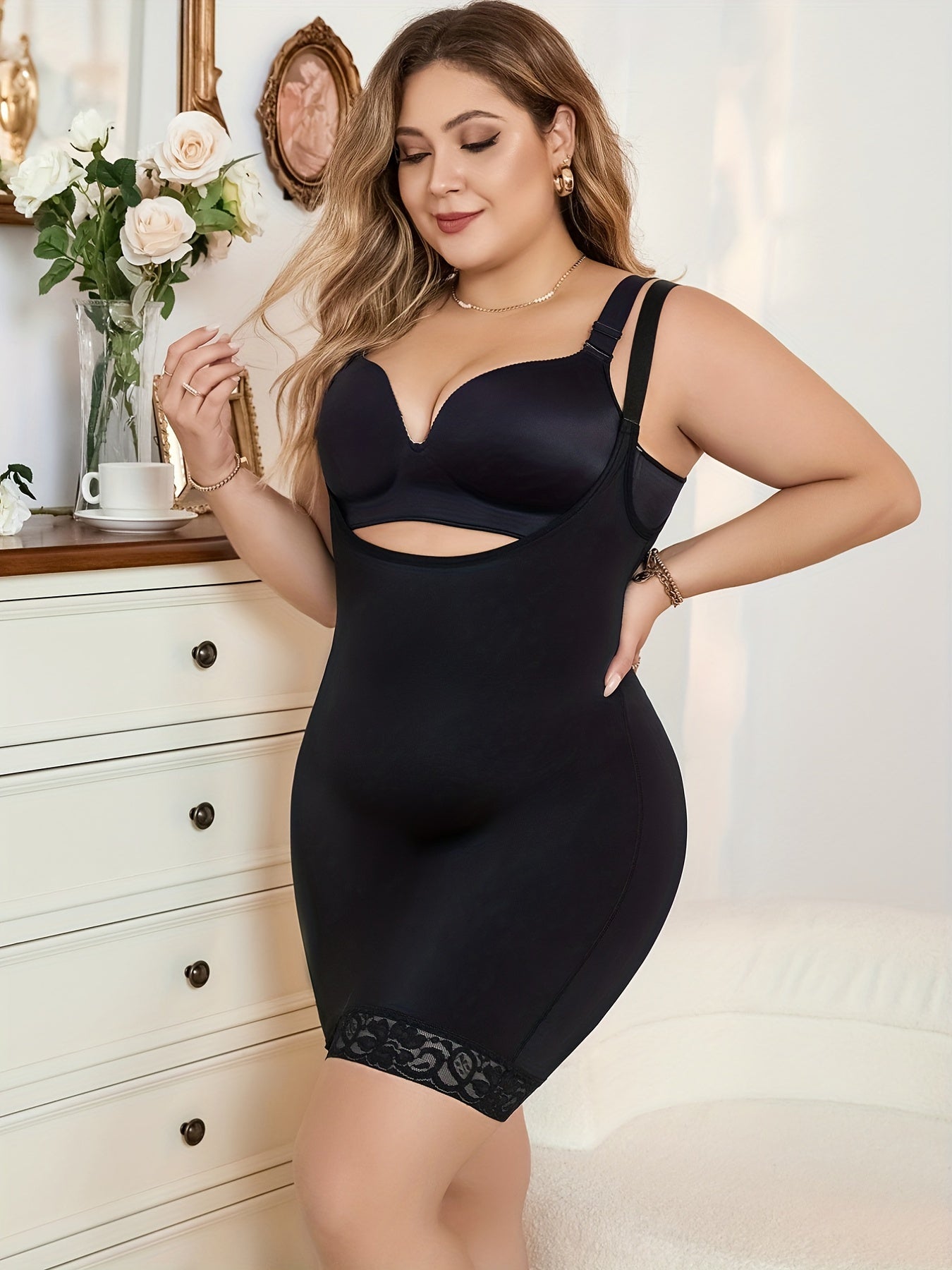 Sexy Corset Women's Plus Lace Trim Seamless Tummy Control Slip