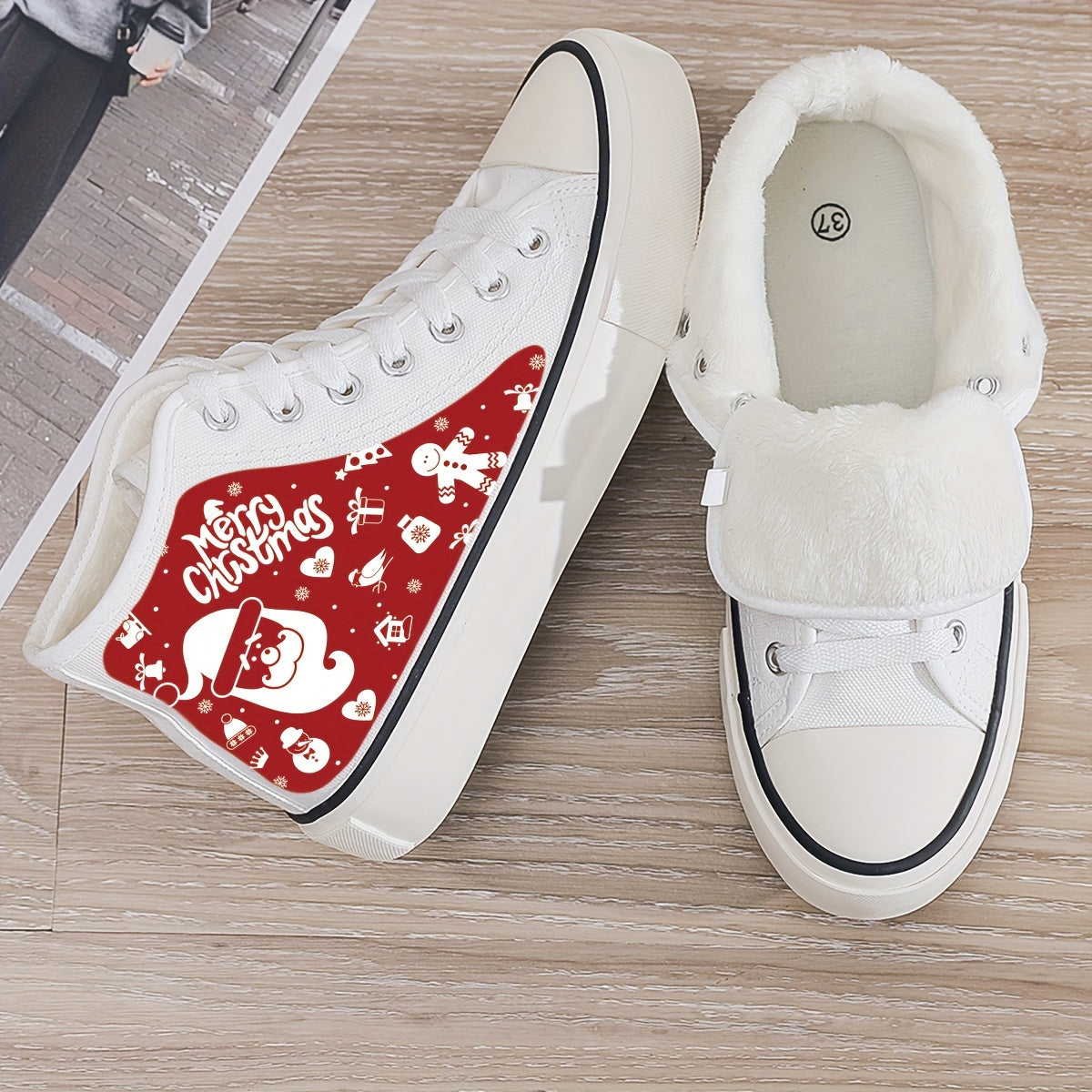 Plush Lined Thermal Canvas Sneakers - Winter Warm Non Slip Shoes