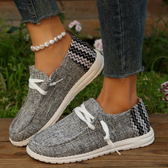 Women's Chevron Pattern Sneakers Casual Lace Up Outdoor Shoes