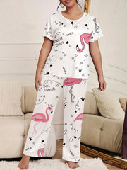 Flamingo & Heart Print Cami Top & Pants Lounge Set