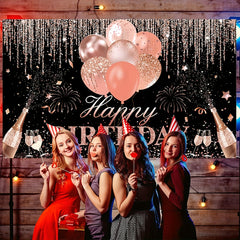 Silvery Rose Golden Happy Birthday Party Decorations Supplies Glitter Balloon