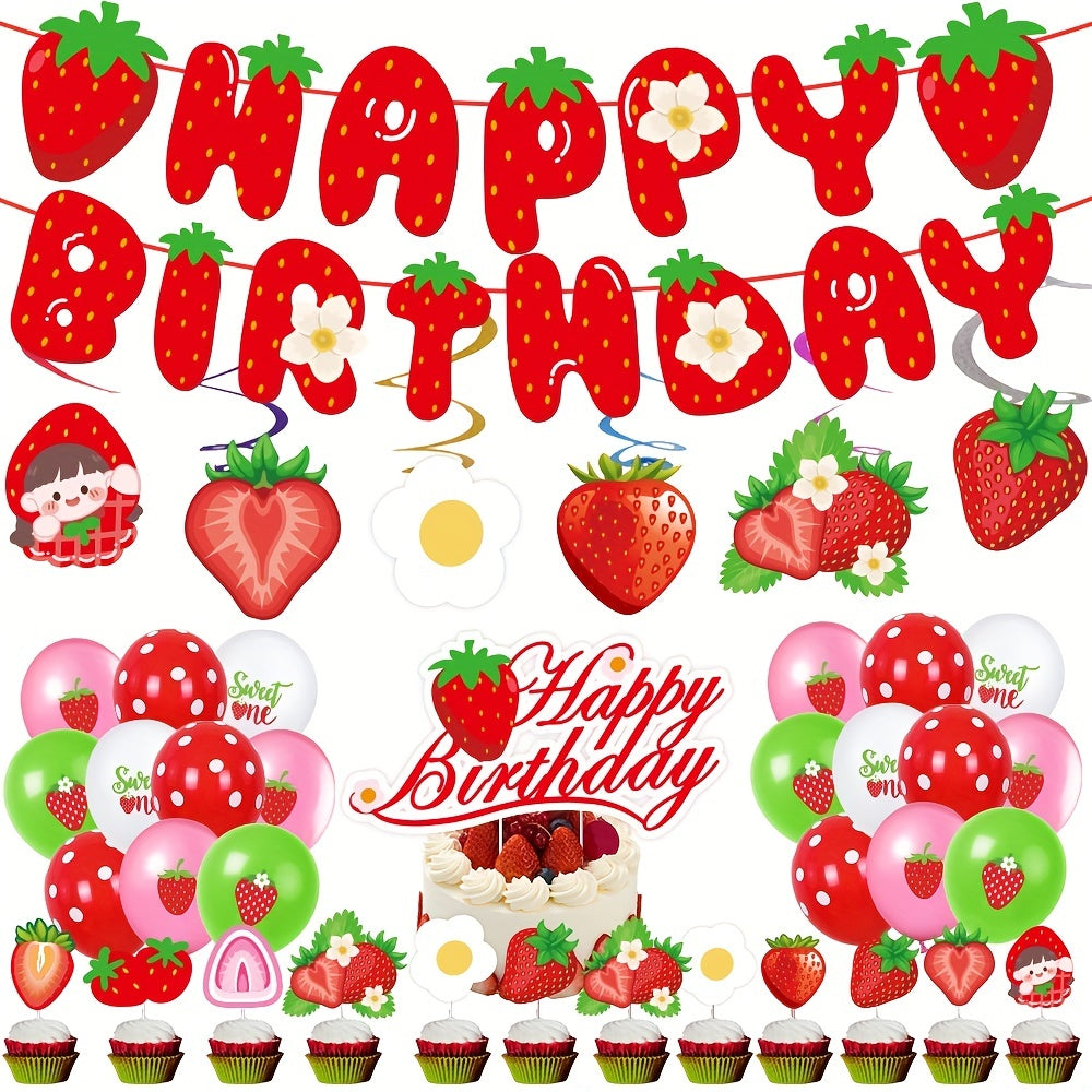 Strawberry Birthday Party Decoration Fruit Supplies Cake Topper Cupcake Toppers