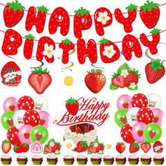 Strawberry Birthday Party Decoration Fruit Supplies Cake Topper Cupcake Toppers