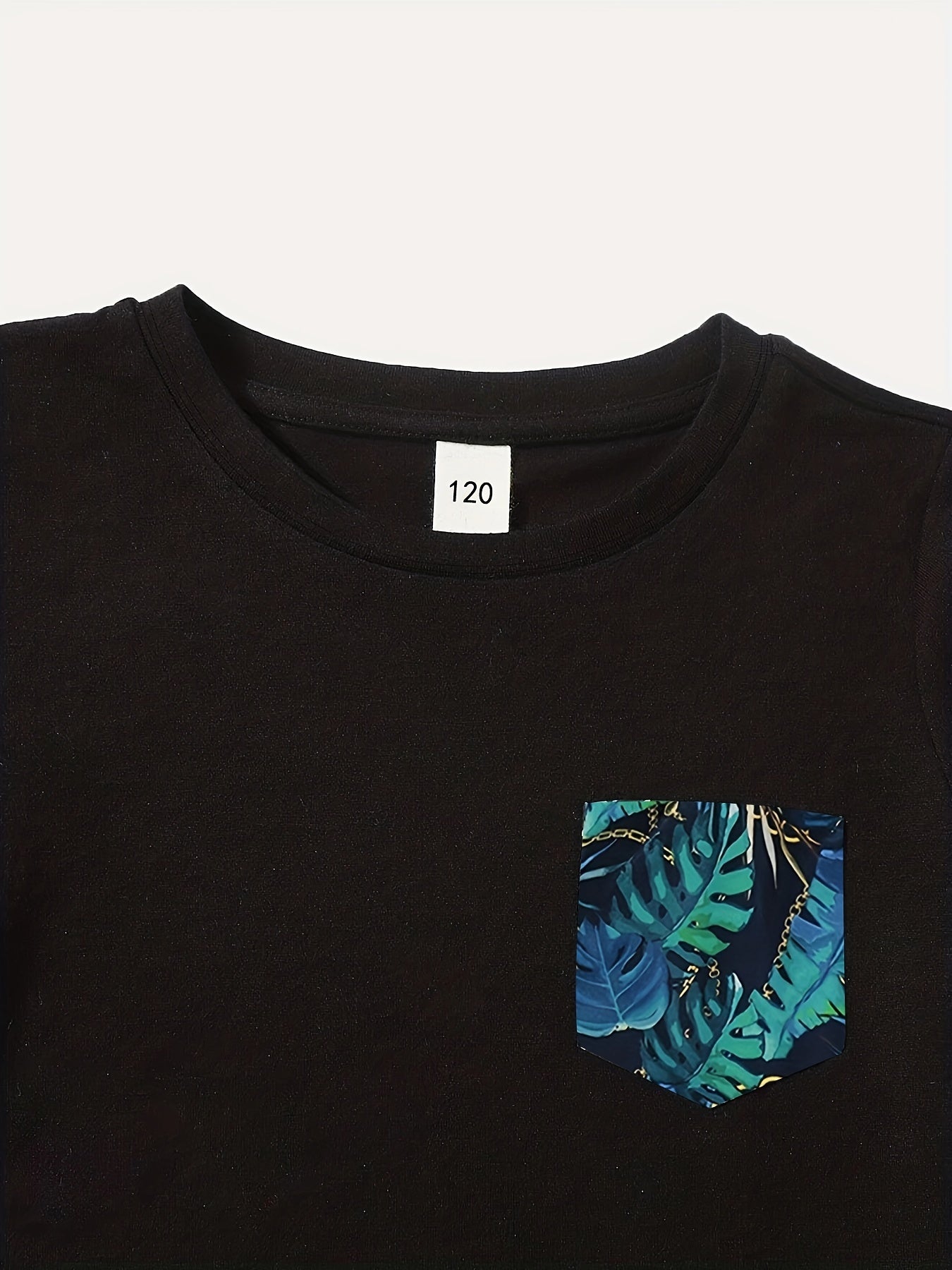 Boys Teen Casual Pocket Patched T shirt & Leaf Shorts Set for Summer