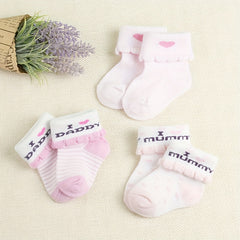3 Pairs I Love Dad & Mom Socks Girls 0-3 Months