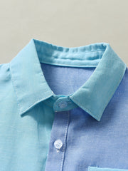 Boys Block Pocket Button Lapel Short Sleeve Shirts Tops Kids Clothes
