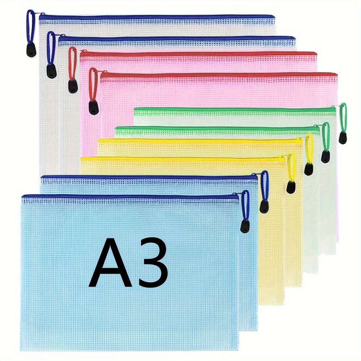 10pcs Grid Zipper File Bag Pen Bag Stationery Office Transparent Data Storage