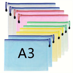 10pcs Grid Zipper File Bag Pen Bag Stationery Office Transparent Data Storage