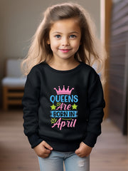 Girls Crown Pattern Crew Neck Sweatshirt for Spring Fall