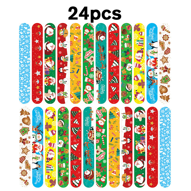 24pcs Christmas Snap Bracelets Assorted Xmas Pattern Slap Wristband Party Favors