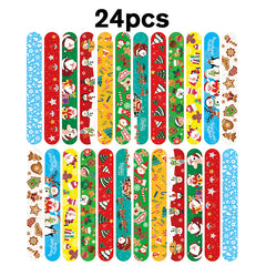 24pcs Christmas Snap Bracelets Assorted Xmas Pattern Slap Wristband Party Favors