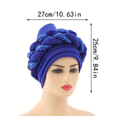 Sequin Turban Cap Double Braid Pre tied Head Wrap Elastic Bonnet