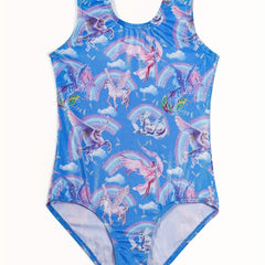 Girls Unicorn & Rainbow Gymnastics Jumpsuit Dance Suit