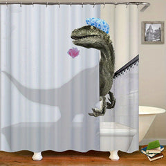 Dinosaur Pattern Shower Curtain Mat Set Waterproof 4pcs