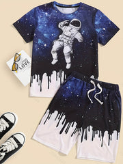Boys Astronaut Outfit Shorts & T shirt Set Casual Summer Kids Clothes