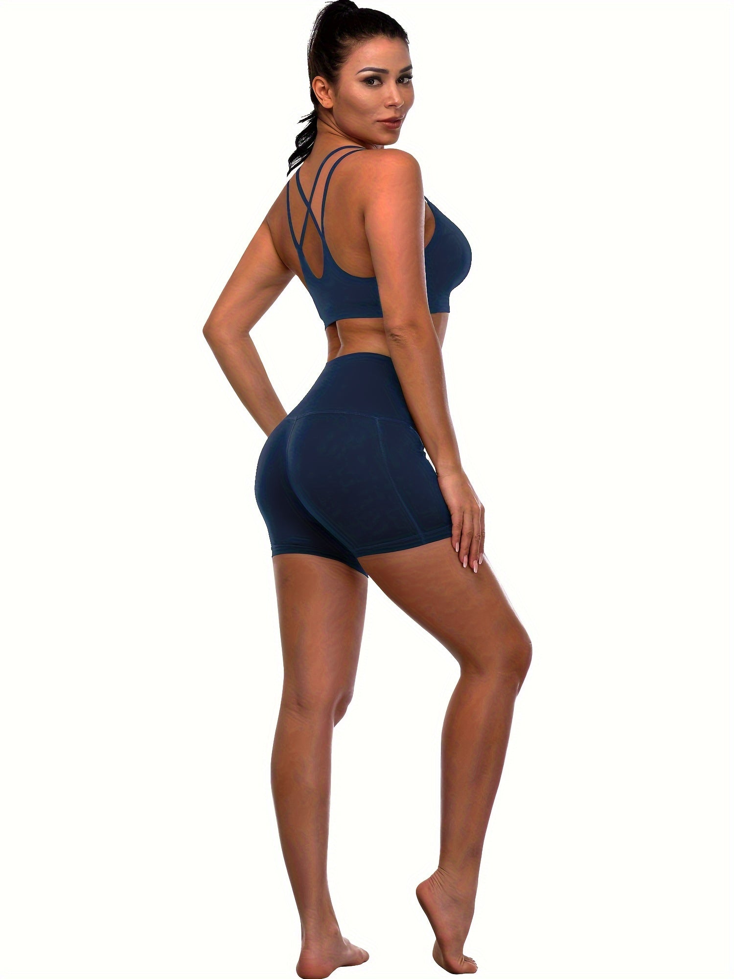 High Waist Biker Shorts with Side Pockets - Gym Compression Shorts