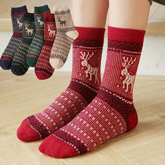 5 Pairs Cartoon Elk Print Socks Warm Christmas Mid Tube Women's Stockings
