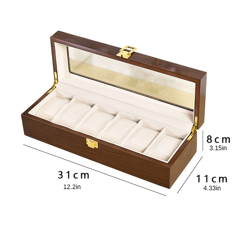 6 10 12 Brown Wood Grain Lacquer Watch