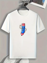Pencil Print Mens Graphic Tee for Summer
