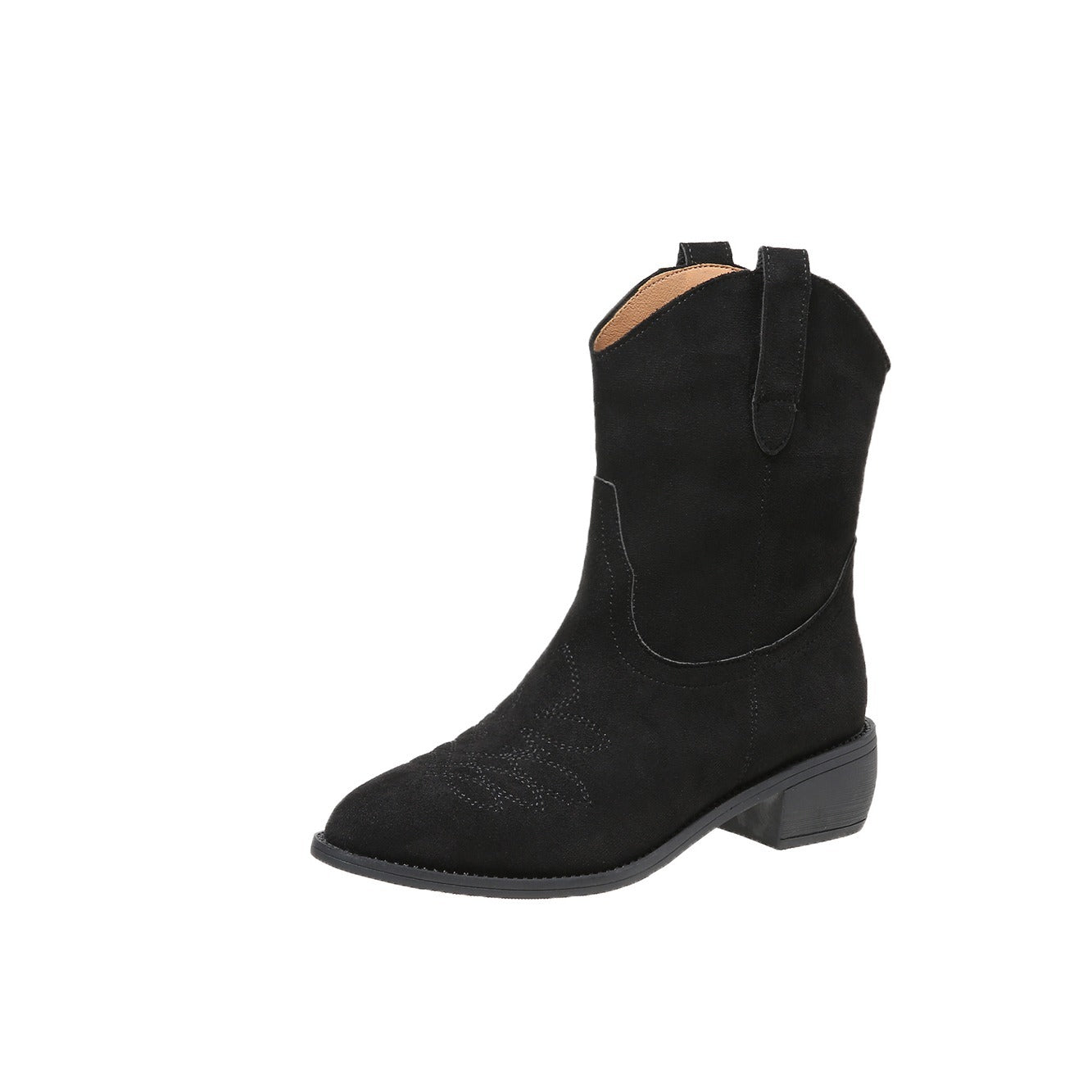 Women's Western Ankle Boots Embroidery Pull On Shoes Chunky Heeled Cowgirl Boots