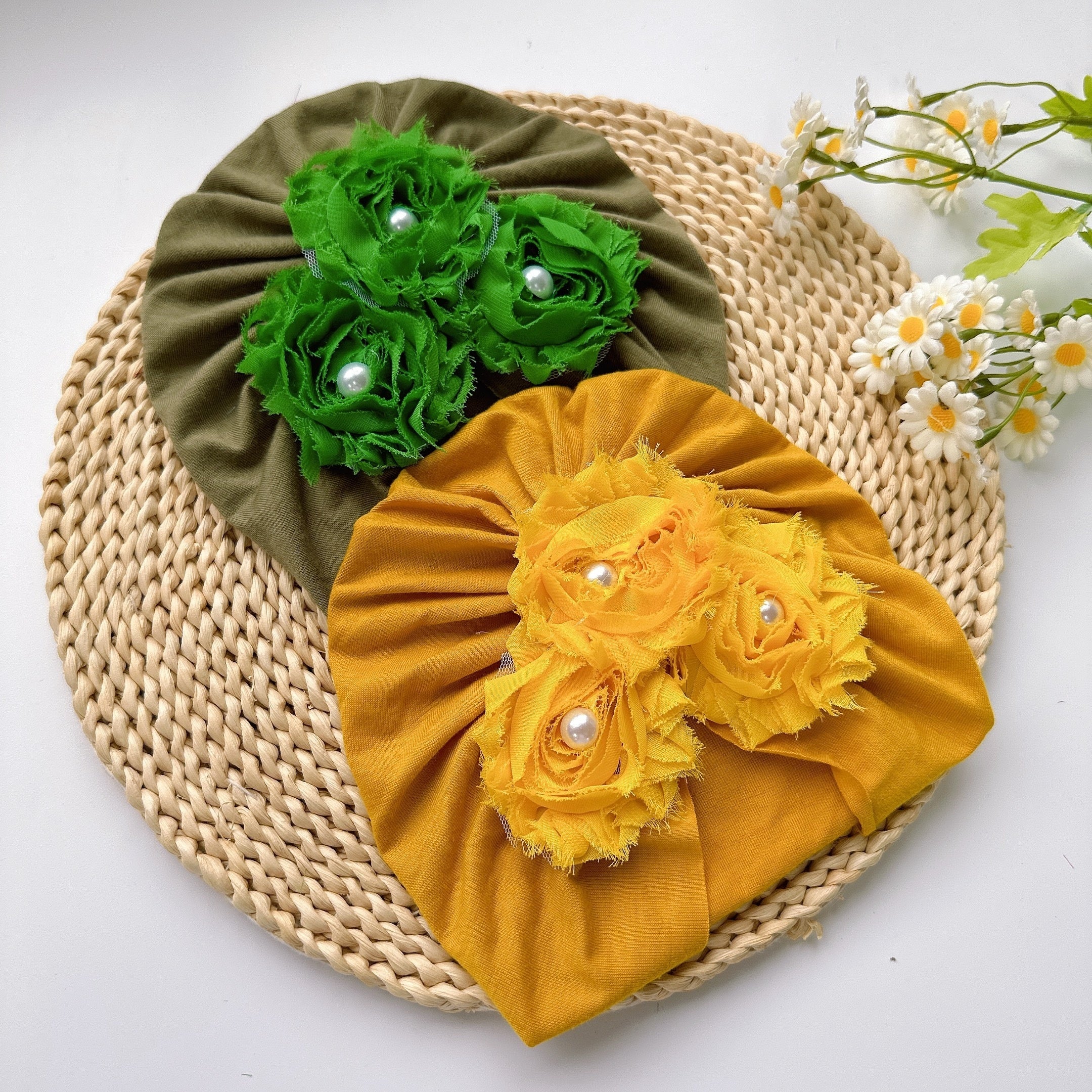 Baby Girls Flowers Pearl Cap Soft Head Wrap Head Decorative Accessory